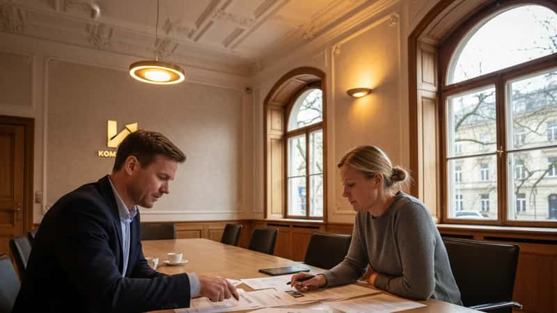 Kommunal fackliga representanter granskar HÖK Kommunal 2025-2027 avtalsdokument i ett mötesrum