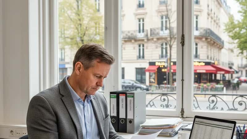 HR-chef vid ett kommunalt sjukhus i Malmö analyserar pensionshandlingar och lönedokument vid sitt skrivbord