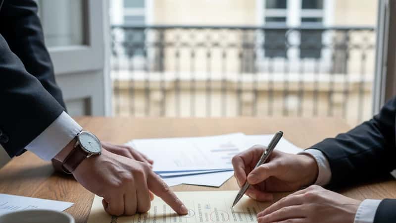 Deux professionnels analysant un plan de financement de formation CPF sur documents imprimés à Bordeaux