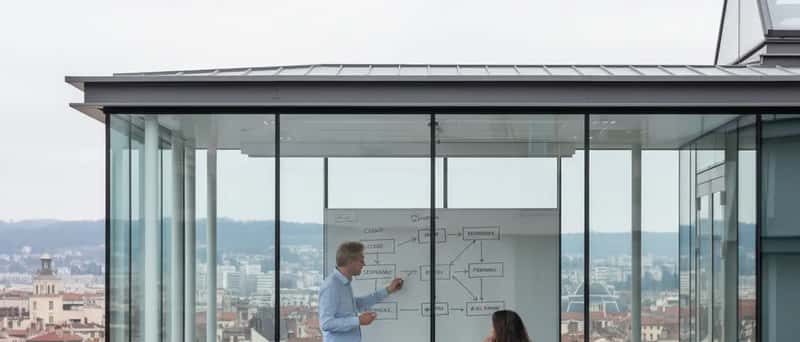 Twee Nederlandse collega's bespreken een netwerkarchitectuur op een whiteboard in een moderne vergaderruimte