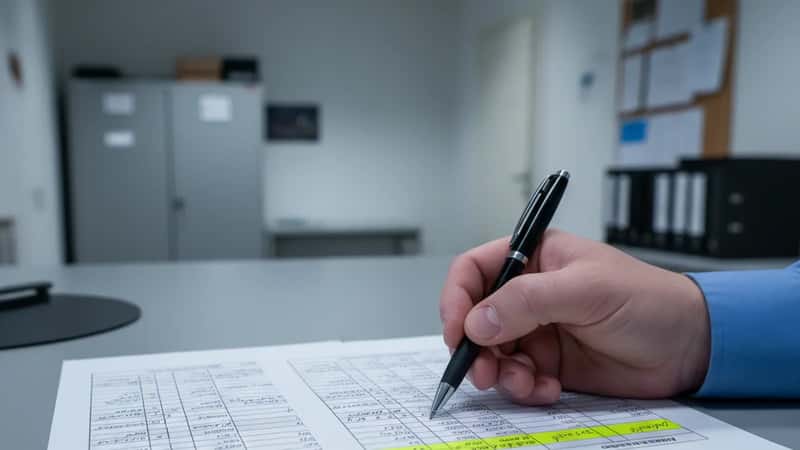 To overarbejdsberegningsark sammenlignet side om side på et politistationsbord i Randers