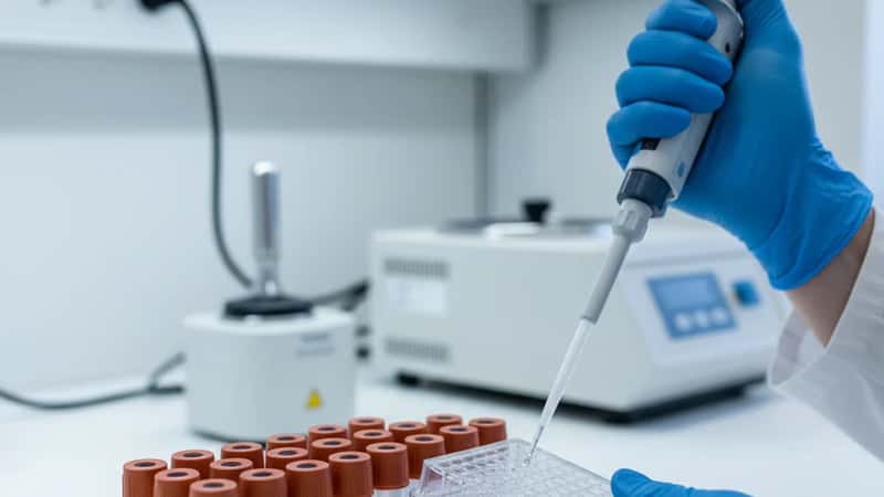 Bioanalytiker i kommunalt laboratorium sammenligner prøveresultater — kommunal ansættelse under KL's OK26-overenskomst 2026-2029