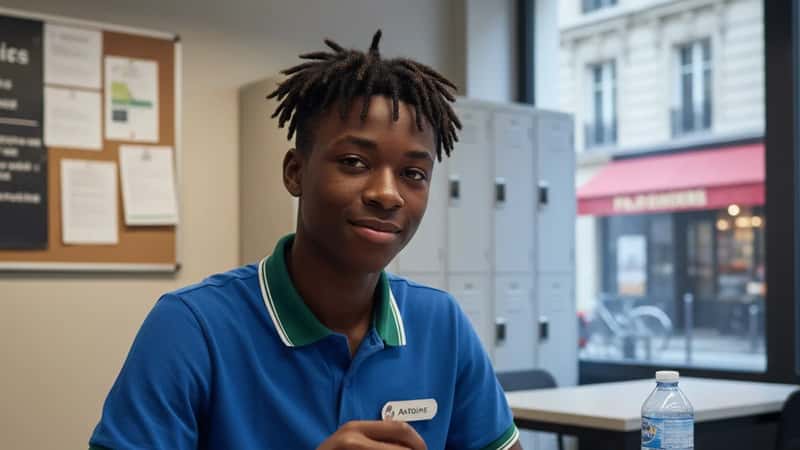 Black teenage cashier getting a required meal break in a New Jersey retail store employee break room