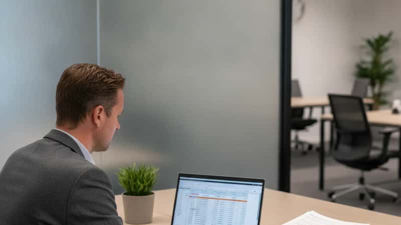 Bewindvoerder in Den Haag kantoor bestudeert budgetoverzicht op laptop voor schuldsanering dossier