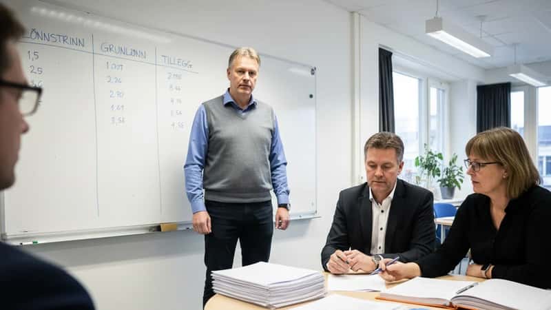 Rektor og tillitsvalgte i møte om SFS 2213 arbeidstidsplan på en Trondheim skole