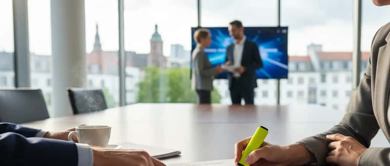 Hände prüfen ein IT-Dienstleistungsvertrag mit markierten SLA-Klauseln auf einem Konferenztisch