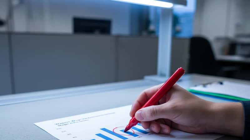 Hånd annoterer en lønstatistik i et overenskomstdokument i Aarhus