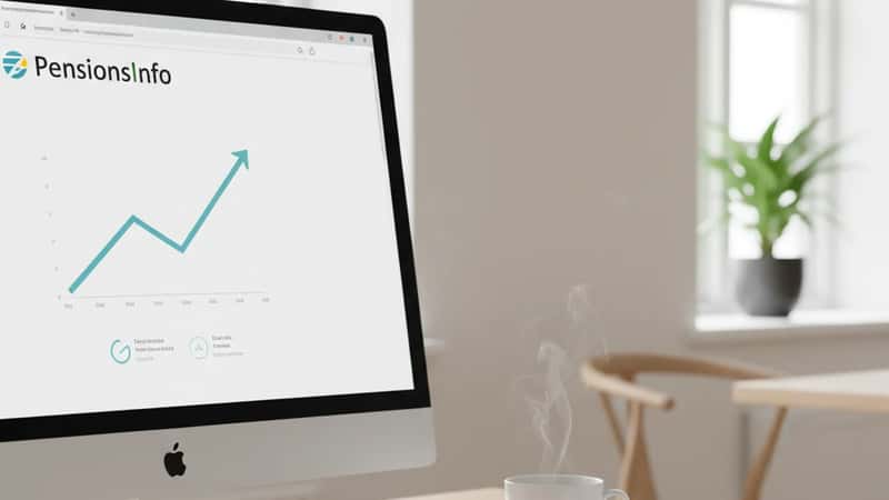 Pensionsopsparing og PensionsInfo-dashboard på monitor i dansk hjemmekontor, Aalborg