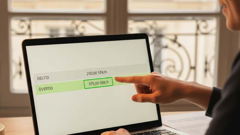 Löneprogramsvy som visar korrekt övertidstillägg för deltidsanställd efter regeländring april 2026