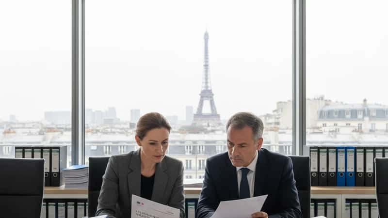 Négociation d'une convention collective entre représentants syndicaux et patronaux dans une salle de réunion parisienne
