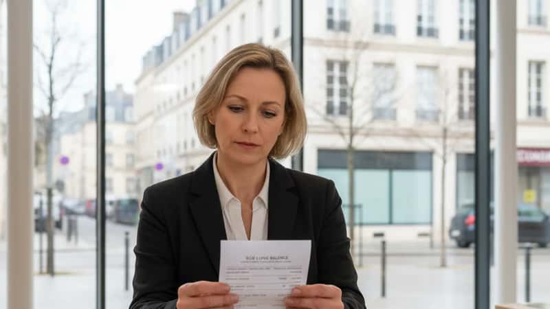 Employee in New Haven reviewing paycheck stub showing sick leave balance at a reception desk