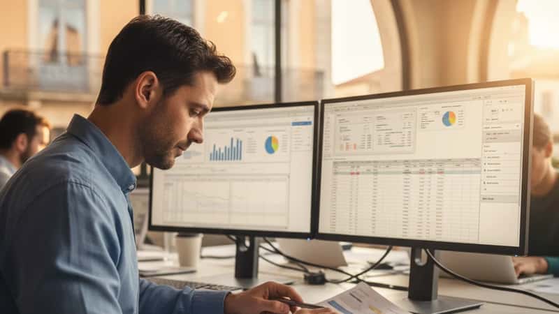 Homem a trabalhar com software de cálculo fiscal num espaço de co-working em Setúbal