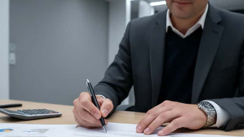 Un professionnel signe les documents d'ouverture d'un PER individuel dans le bureau d'un conseiller à Lyon