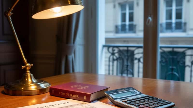 Documents salariaux et grille de classification de la convention collective IDCC 915 sur un bureau parisien