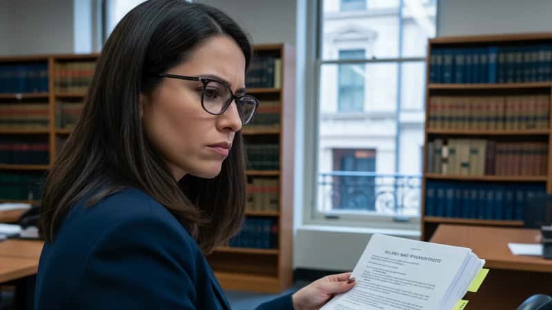 Delaware employment attorney reviewing wage payment statute documents with yellow sticky tabs in Wilmington law office
