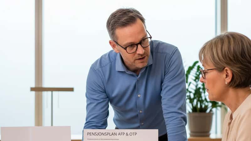Pensjonsrådgiver i Moss forklarer AFP og OTP til en klient i 50-årsalderen