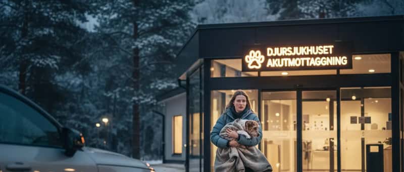 Djurägare anländer till akutmottagningen på ett svenskt djursjukhus en kväll med sin hund inlindad i en filt
