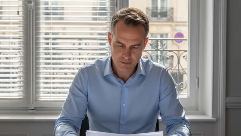 HR manager reviewing employee work schedules and timesheets at a Los Angeles office desk, evaluating compliance with California break rules