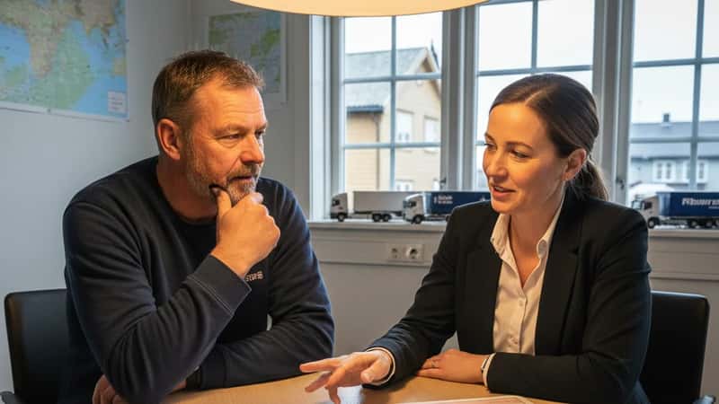 Lastebilsjåfør og HR-medarbeider i Trondheim planlegger ferieavvikling med tariffavtalen