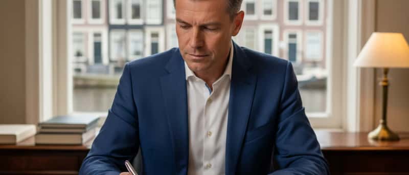 Echtscheidingsadvocaat bespreekt documenten met een stel in een modern kantoor in Amsterdam