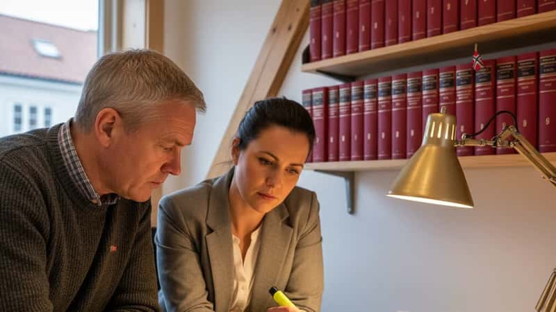 Norsk tillitsvalgt i Stavanger gjennomgår oppsigelsesvarsel med kollega i fagforeningskontor