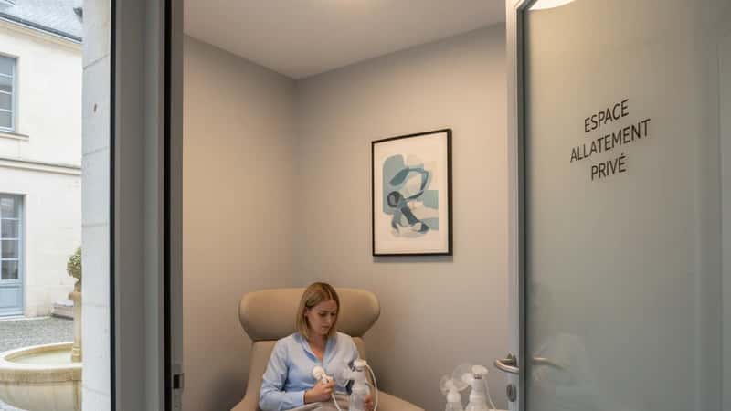 Nursing mother in a private pumping room in a Great Falls, Montana office building