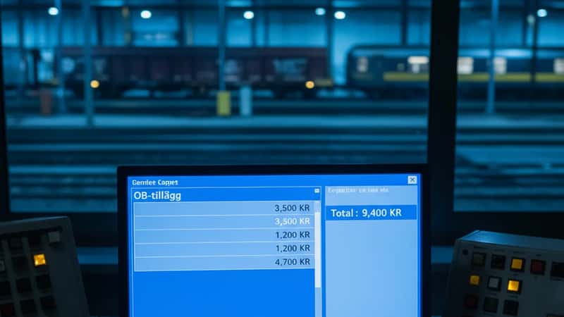 Digital lönekalkylator som visar OB-tillägg på bildskärm i trafikledningsrum