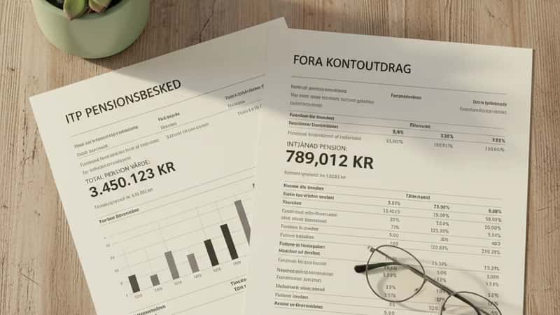 ITP-pensionsbesked och Fora-kontoutdrag på träbord — bemanningsanställdas pensionsdokumentation