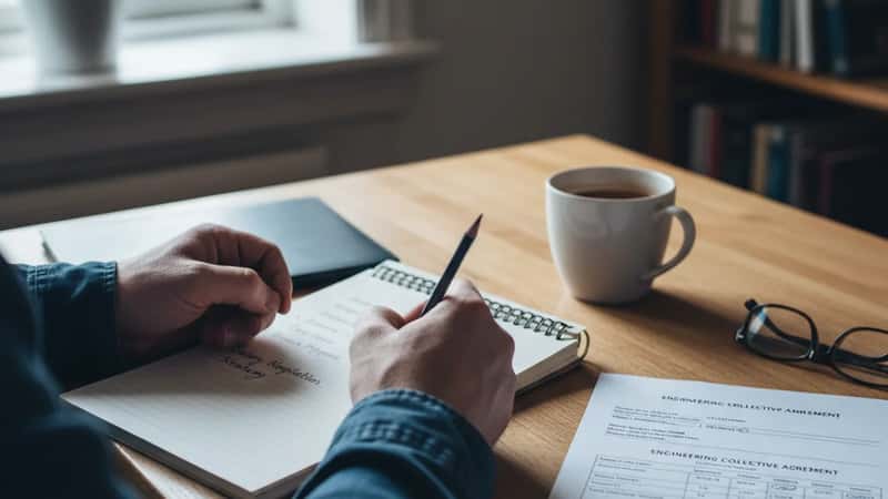 Norsk ingeniør noterer lønnsmål og forhandlingsargumenter ved arbeidsavtale i Bergen