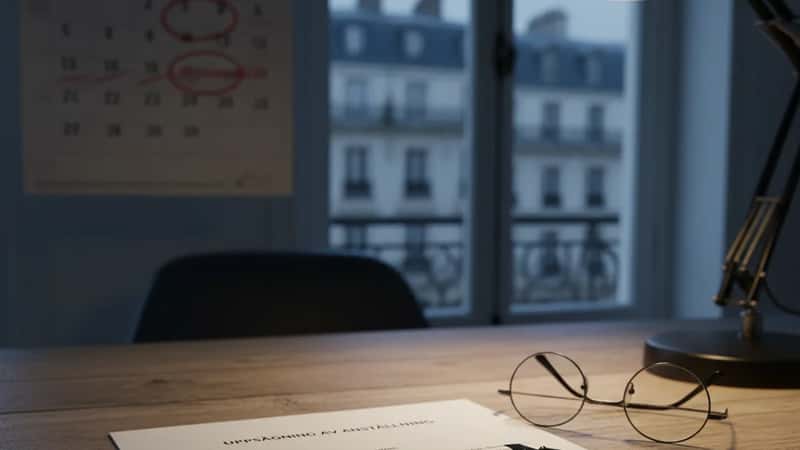 Uppsägningsbrev och kalender med inringade datum på skrivbord – detalj