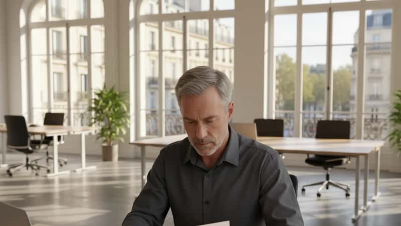 California HR professional reviewing a labor law compliance checklist in a San Francisco office