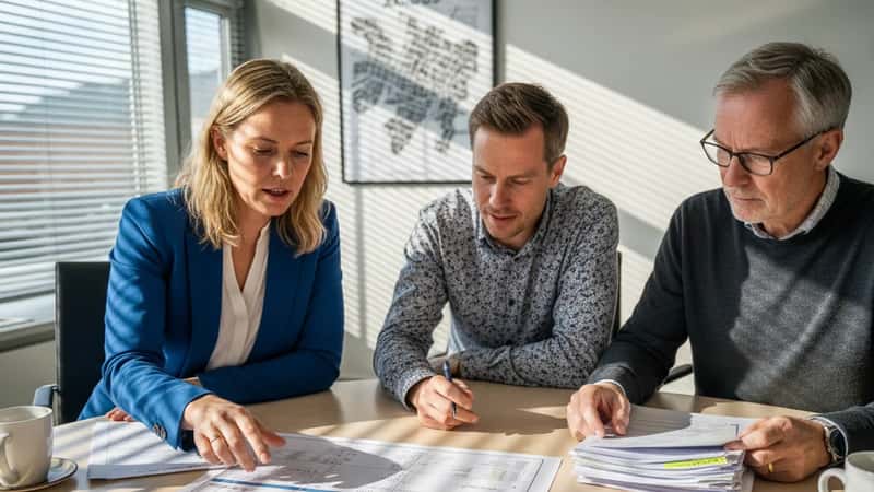 Kommunale kolleger i Aarhus gennemgår OK26-aftalen ved konferencebord med wagechart