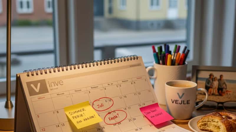 SOSU-medarbejders feriekalender med markerede ferieuger og notater i Vejle
