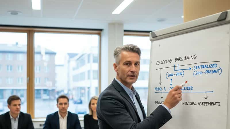 HR-leder presenterer lønnsmodell-oversikt på whiteboard i norsk statlig virksomhet, Trondheim