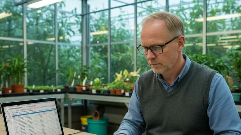 Lønkonsulent gennemgår lønberegning i drivhuspersonalerum i Odense