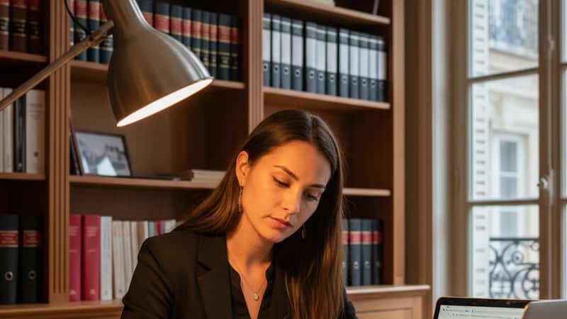 Montana employment attorney reviewing WDEA documentation at a Missoula law office desk, warm evening light, annotating statute printout with red pen