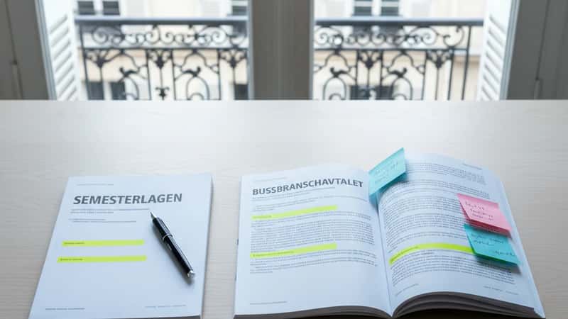 Semesterlagen och Bussbranschavtalet öppna sida vid sida på skrivbord med markeringsdetaljer för jämförelse