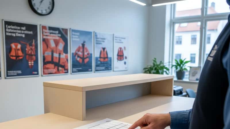 Sjømann i Stavanger havn gjennomgår lønnskontrakt og tariffavtale ombord