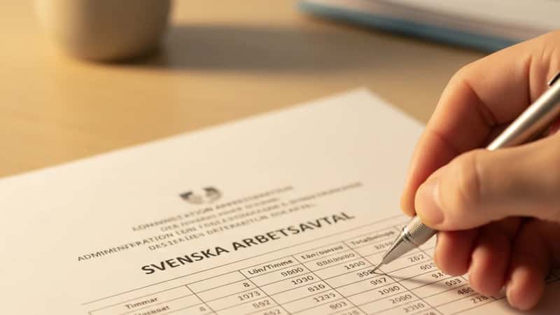 Lönerevisor granskar bemanningsavtalets lönedokument med anteckningar i marginalen