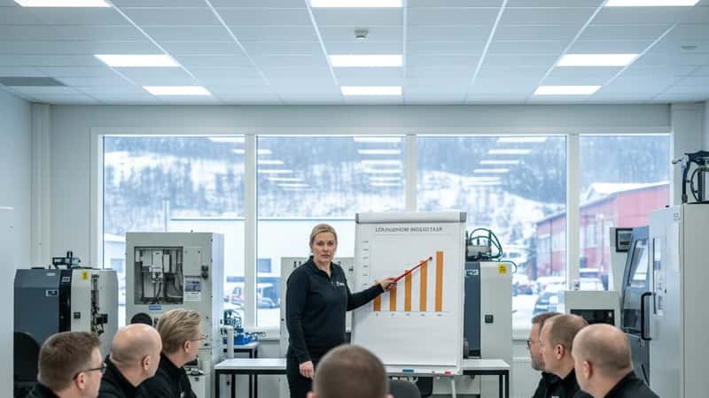 Tillitsvalgt i Trondheim industrianlegg peker på lønnsgruppeoversikt