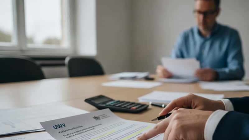 Overzicht van UWV-vaststellingsdocumenten op een bureaublad in een Rotterdams kantoor — werkgever berekent het terugvorderingsbedrag