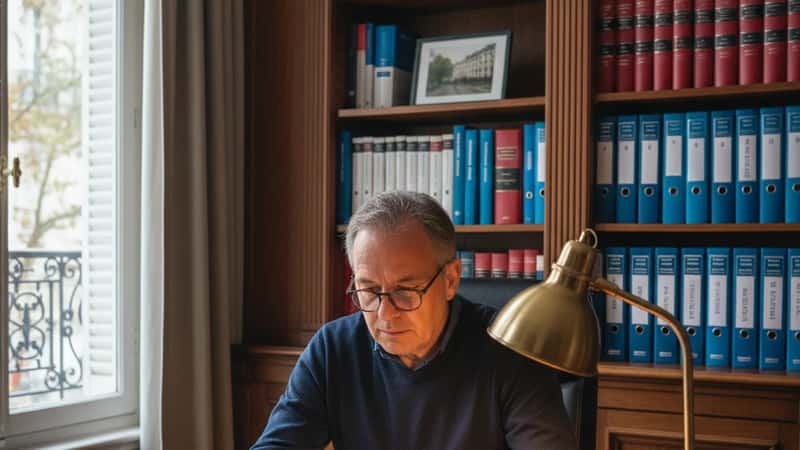 Polisförbundets ombudsman i Stockholm granskar uppsägningsbrev med penna vid arbetsrättskontorsbord