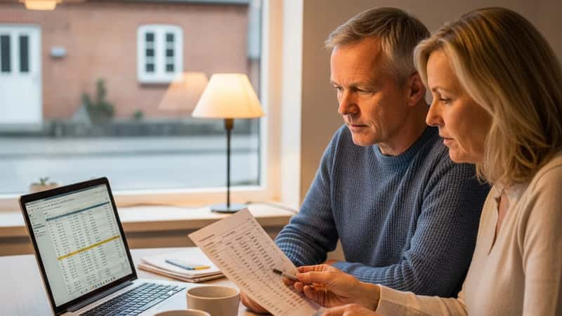 Dansk par gennemgår pensionsopsparing under HK-Regioner OK26 ved hjemme i Randers