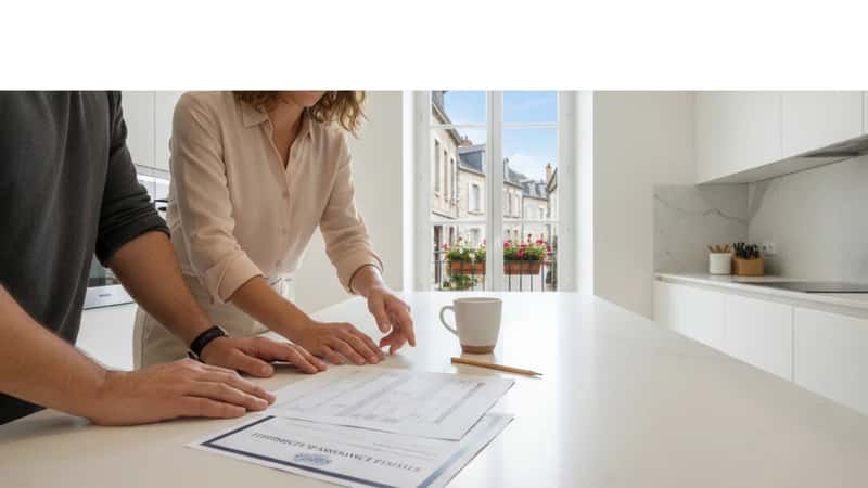 Contractor estimate and Certificate of Insurance documents spread on a kitchen counter during a home renovation project