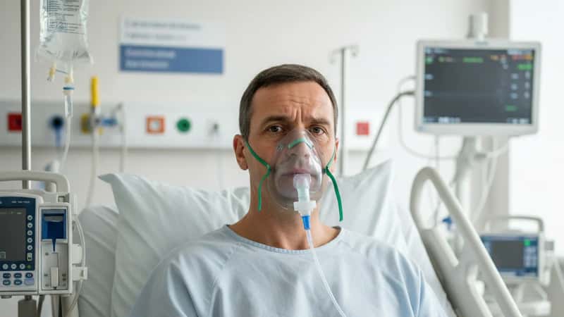 Patient sous oxygène en soins intensifs