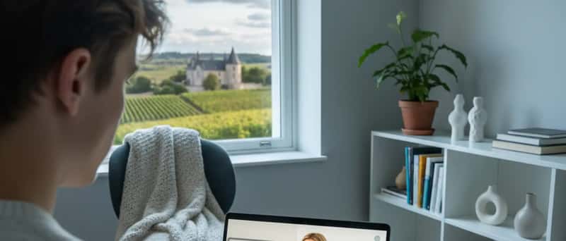 Dansk elev modtager matematikundervisning via videokald med tutor ved whiteboard