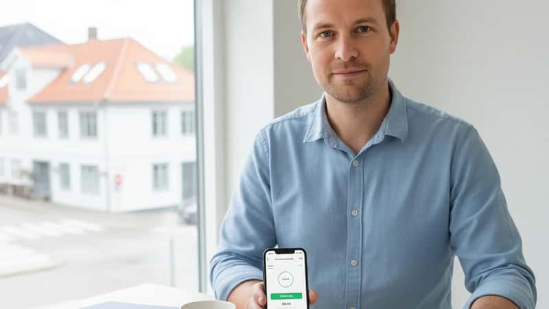 Norsk statsansatt med timeliste og tilleggsregulativ ved skrivebord i Stavanger