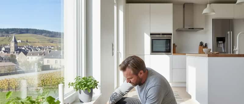 Huseier tetter sprekk i vegg med fugemasse for å hindre skadedyr i norsk bolig