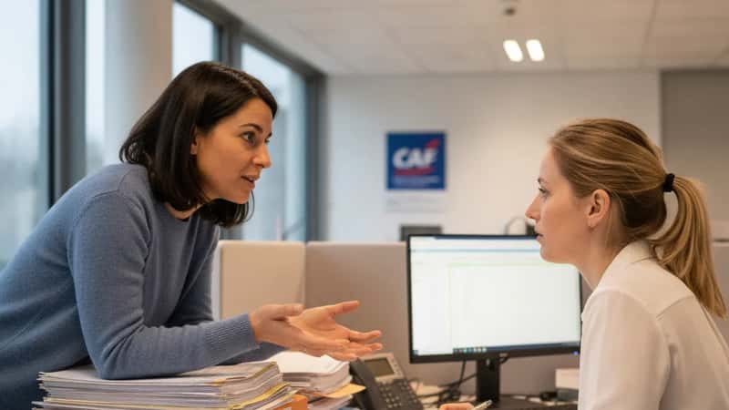 Conseillère de la CAF à Toulouse accompagnant une locataire en difficulté de paiement dans ses démarches d'aide au logement