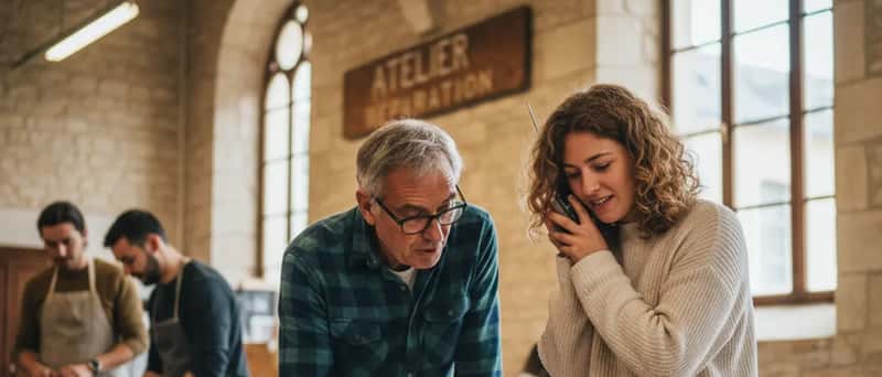 Vrijwilligers in een Nederlands Repair Café helpen een bezoeker met het testen van een klein elektronisch apparaat